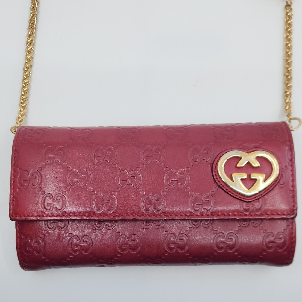 Gucci Vintage Guccissima Heart Leather Wallet with Nonbranded Insert and Chain